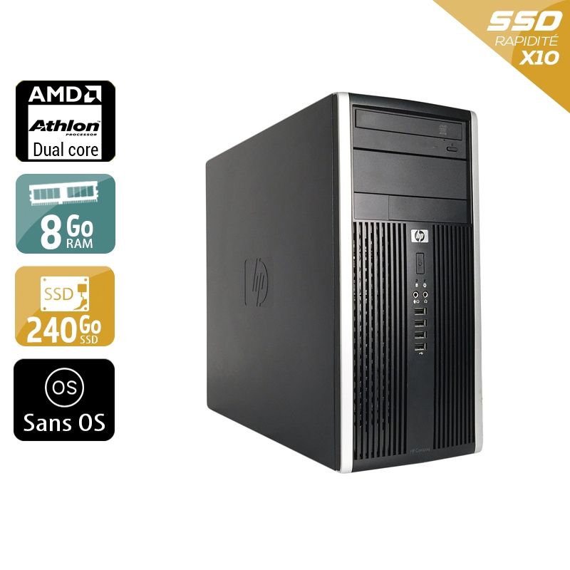 HP Compaq Pro 6005 Tower AMD Athlon Dual Core 8Go RAM 240Go SSD Sans OS