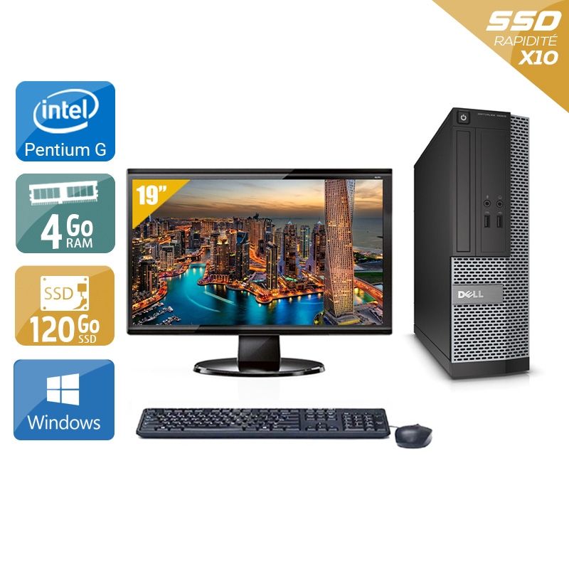 Dell Optiplex 3020 SFF Pentium G Dual Core avec Écran 19 pouces 4Go RAM 120Go SSD Windows 10