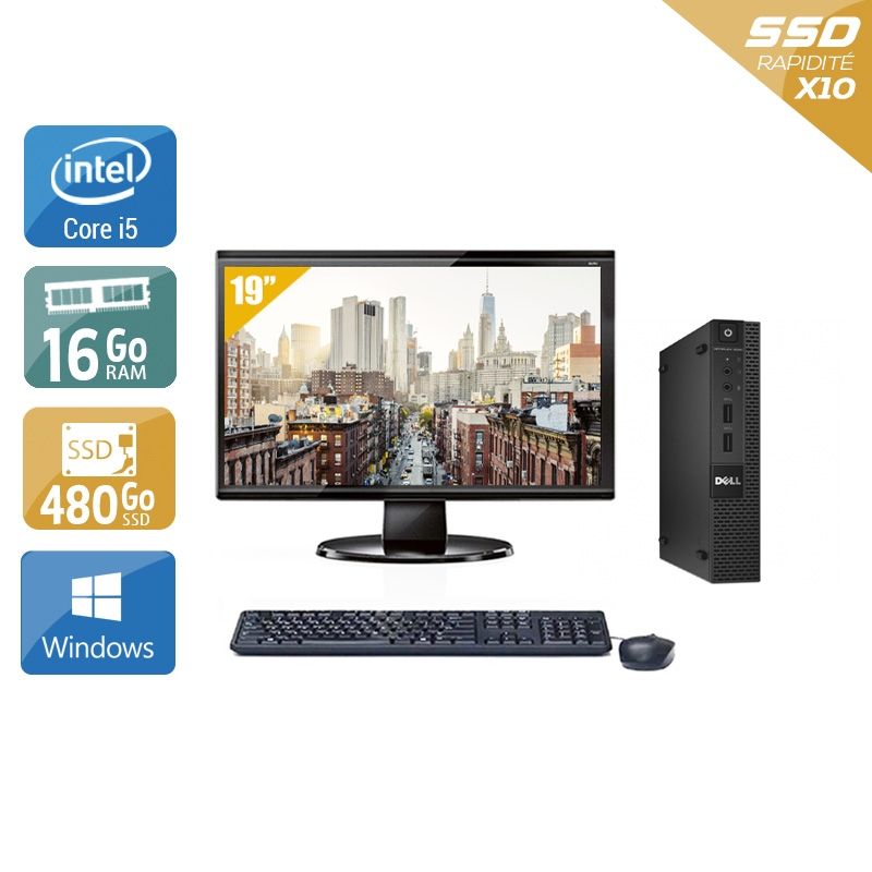 Dell Optiplex 3020M Micro i5 avec Écran 19 pouces 16Go RAM 480Go SSD Windows 10