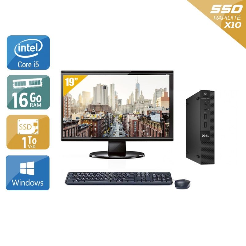 Dell Optiplex 3020M Micro i5 avec Écran 19 pouces 16Go RAM 1To SSD Windows 10