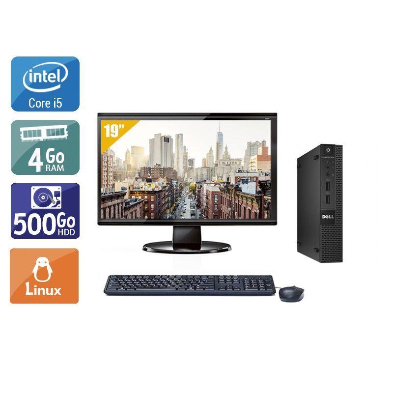 Dell Optiplex 3020M Micro i5 avec Écran 19 pouces 4Go RAM 500Go HDD Linux