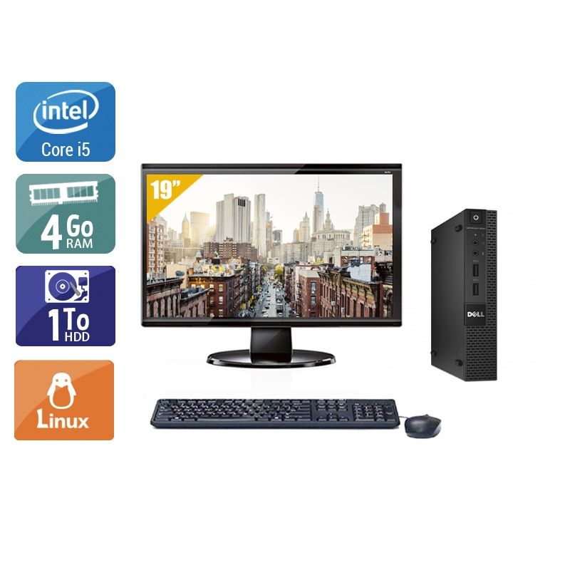 Dell Optiplex 3020M Micro i5 avec Écran 19 pouces 4Go RAM 1To HDD Linux