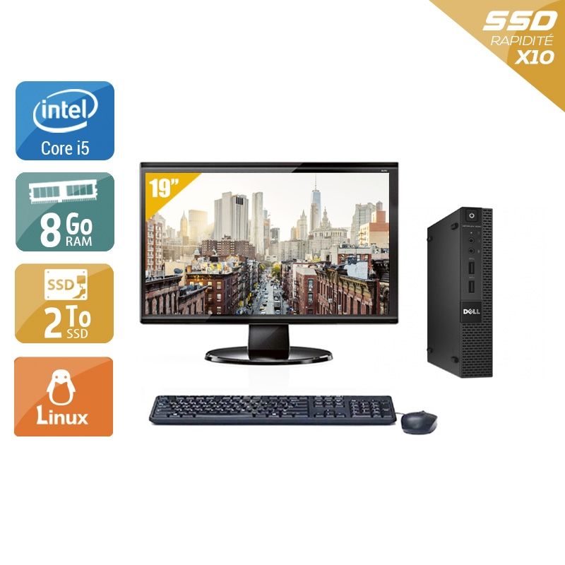 Dell Optiplex 3020M Micro i5 avec Écran 19 pouces 8Go RAM 2To SSD Linux