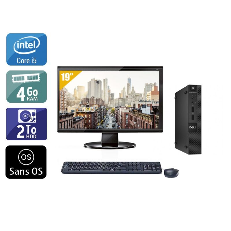 Dell Optiplex 3020M Micro i5 avec Écran 19 pouces 4Go RAM 2To HDD Sans OS