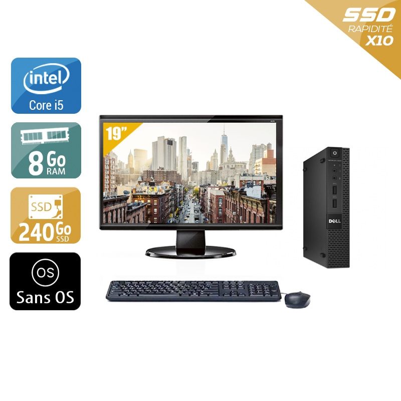 Dell Optiplex 3020M Micro i5 avec Écran 19 pouces 8Go RAM 240Go SSD Sans OS