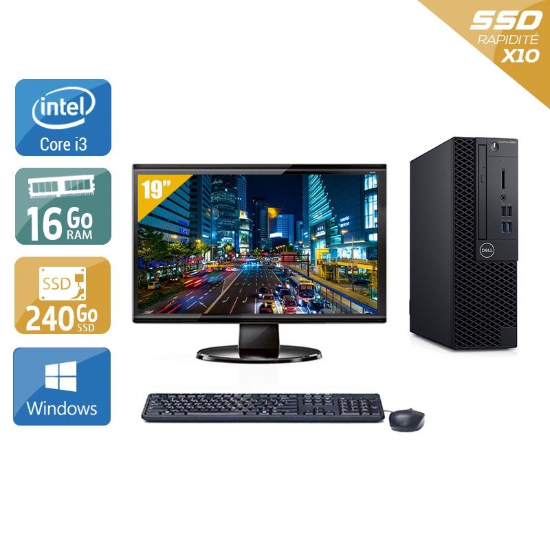 Dell Optiplex 3060 SFF i3 Gen 8 avec Écran 19 pouces 16Go RAM 240Go SSD Windows 10