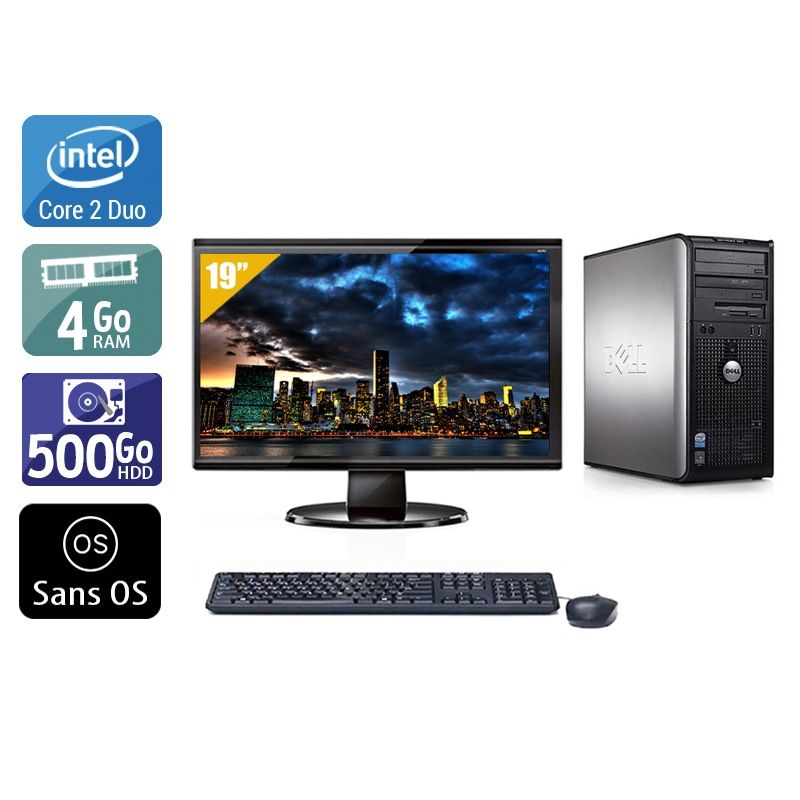 Dell Optiplex 360 Tower Core 2 Duo avec Écran 19 pouces 4Go RAM 500Go HDD Sans OS