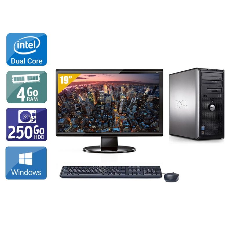 Dell Optiplex 360 Tower Dual Core avec Écran 19 pouces 4Go RAM 250Go HDD Windows 10