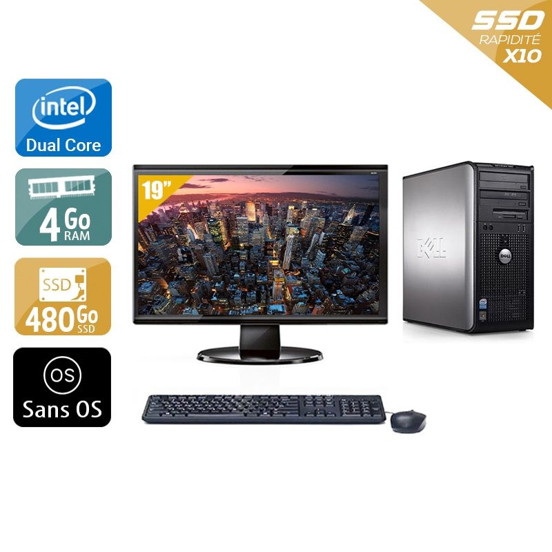 Dell Optiplex 360 Tower Dual Core avec Écran 19 pouces 4Go RAM 480Go SSD Sans OS