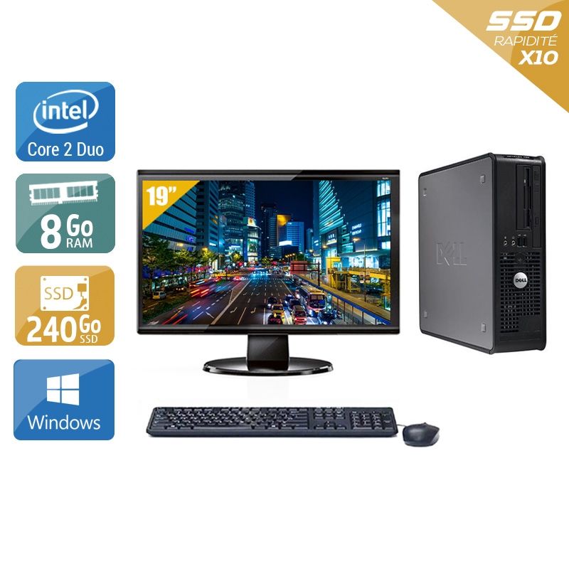 Dell Optiplex 380 Desktop Core 2 Duo avec Écran 19 pouces 8Go RAM 240Go SSD Windows 10
