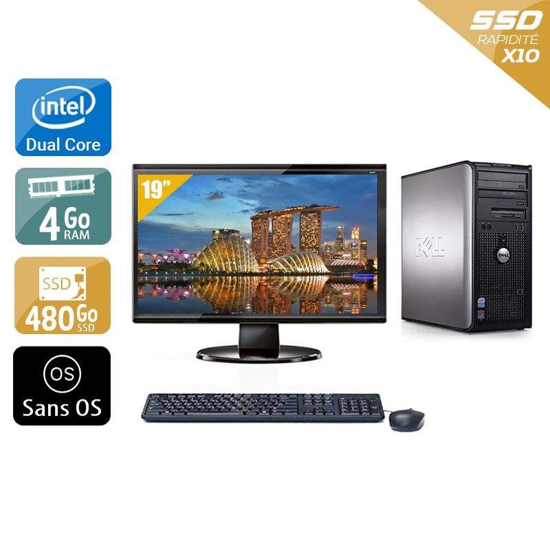 Dell Optiplex 380 Desktop Dual Core avec Écran 19 pouces 4Go RAM 480Go SSD Sans OS