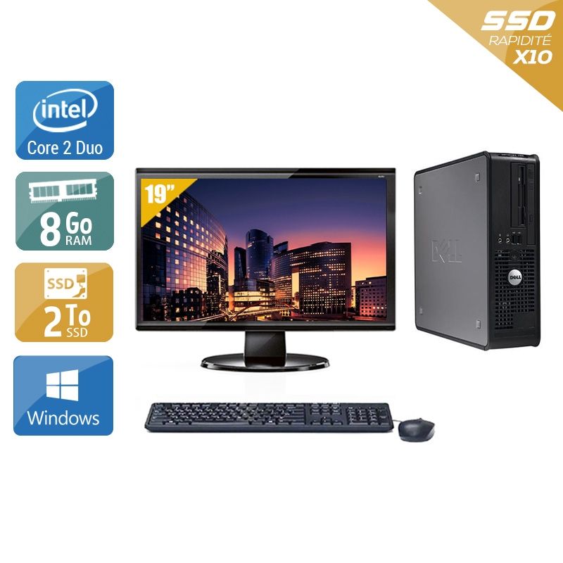 Dell Optiplex 380 Tower Core 2 Duo avec Écran 19 pouces 8Go RAM 2To SSD Windows 10