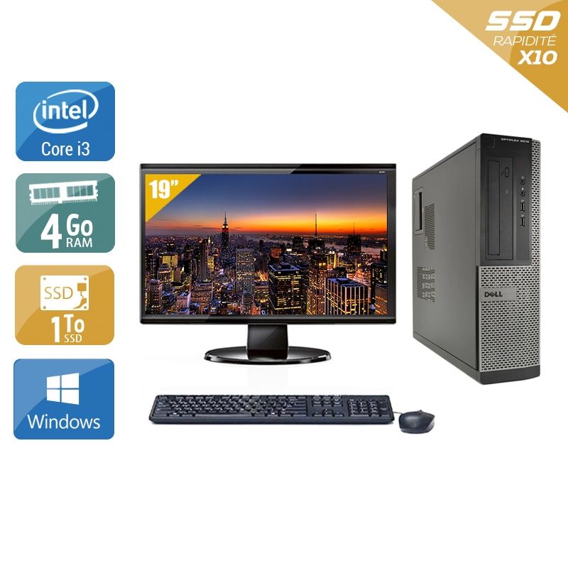 Dell Optiplex 3010 Desktop i3 avec Écran 19 pouces 4Go RAM 1To SSD Windows 10
