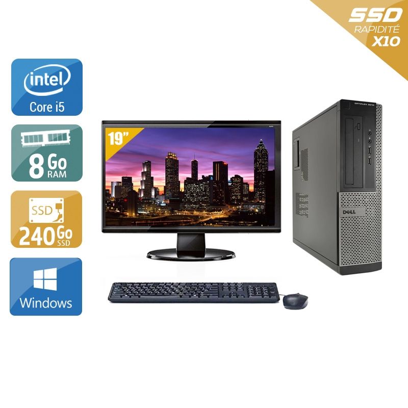 Dell Optiplex 3010 Desktop i5 avec Écran 19 pouces 8Go RAM 240Go SSD Windows 10