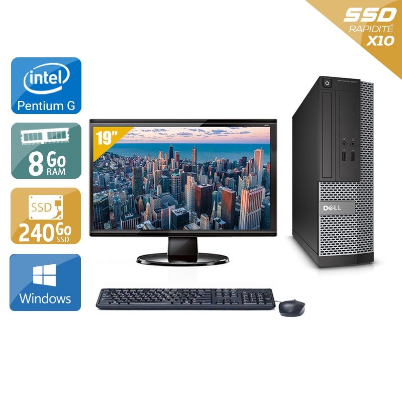 Dell Optiplex 3010 SFF Pentium G Dual Core avec Écran 19 pouces 8Go RAM 240Go SSD Windows 10