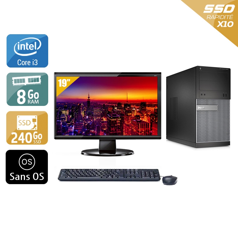 Dell Optiplex 3020 Tower i3 avec Écran 19 pouces 8Go RAM 240Go SSD Sans OS