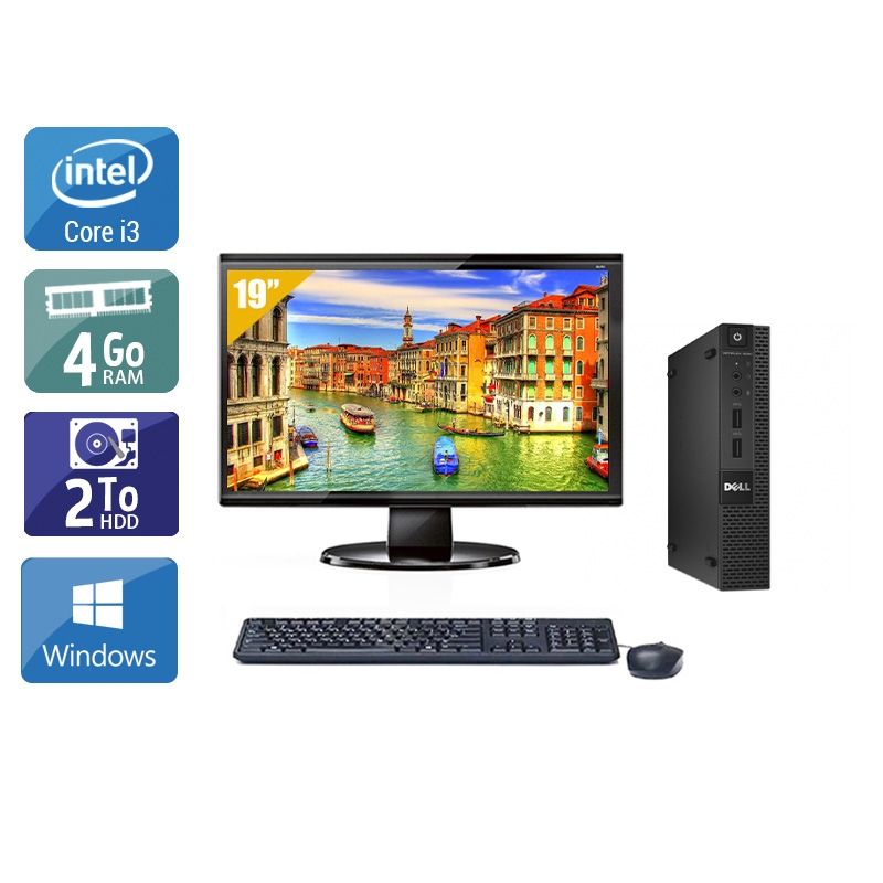 Dell Optiplex 3020M Micro i3 avec Écran 19 pouces 4Go RAM 2To HDD Windows 10