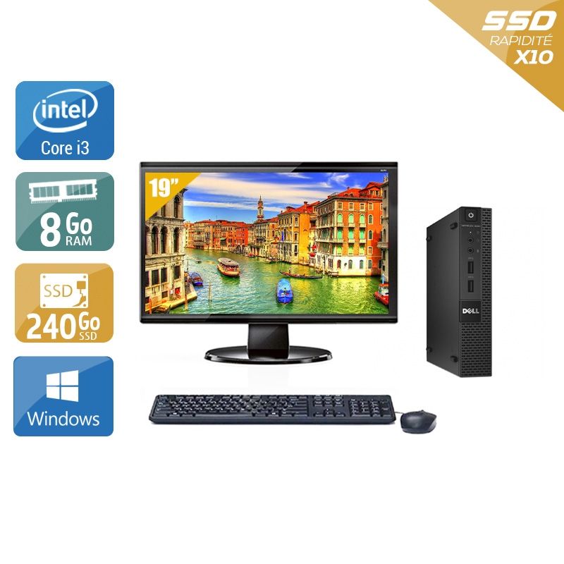 Dell Optiplex 3020M Micro i3 avec Écran 19 pouces 8Go RAM 240Go SSD Windows 10