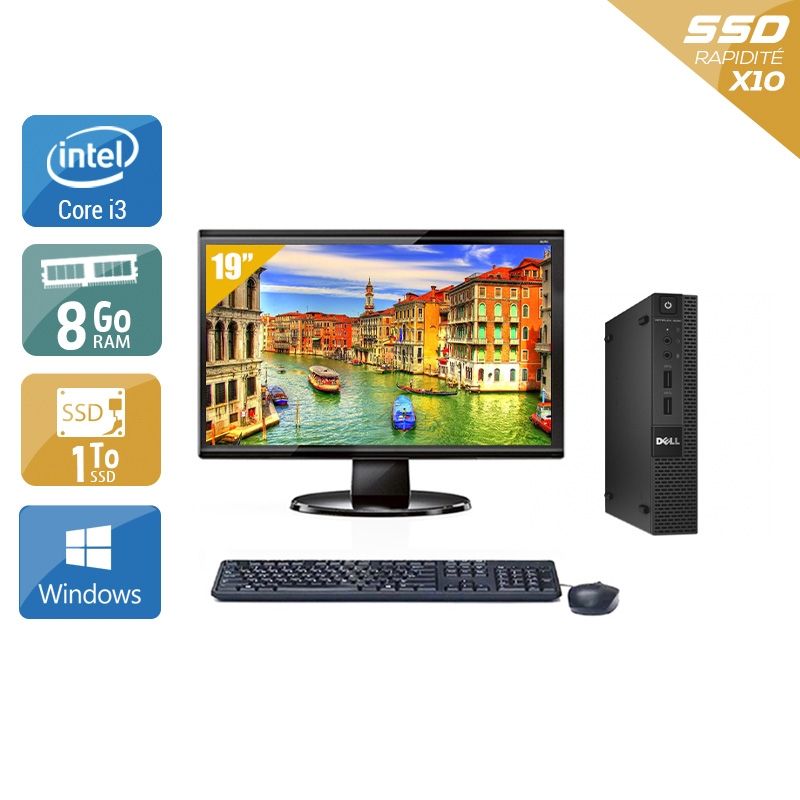 Dell Optiplex 3020M Micro i3 avec Écran 19 pouces 8Go RAM 1To SSD Windows 10