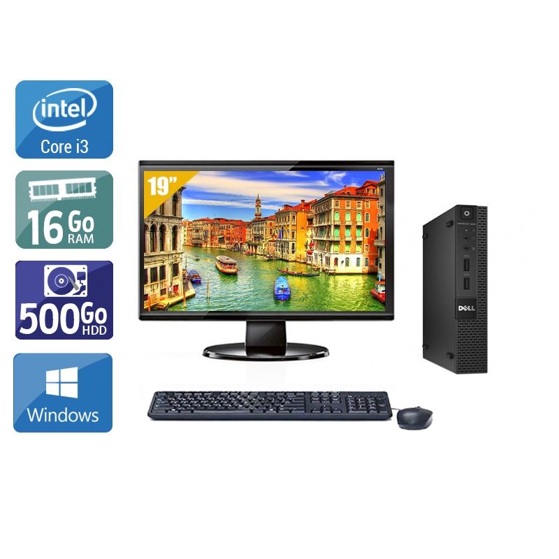 Dell Optiplex 3020M Micro i3 avec Écran 19 pouces 16Go RAM 500Go HDD Windows 10