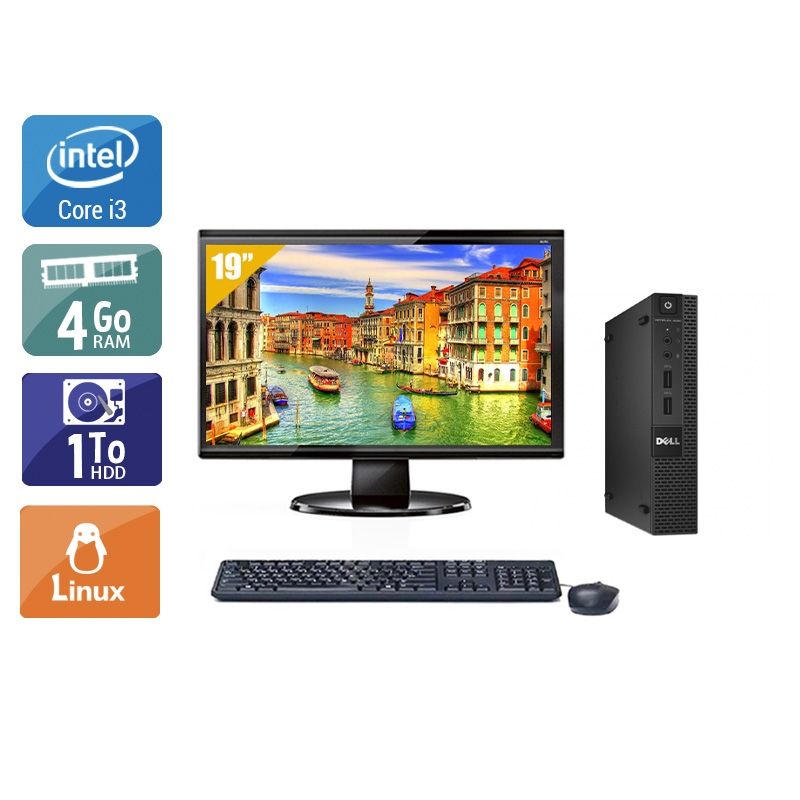 Dell Optiplex 3020M Micro i3 avec Écran 19 pouces 4Go RAM 1To HDD Linux