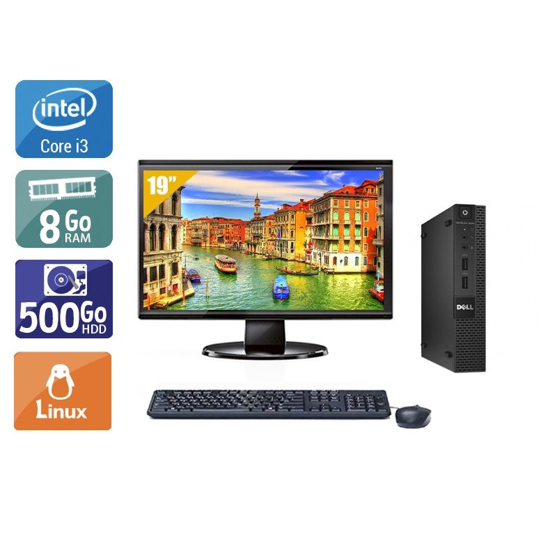 Dell Optiplex 3020M Micro i3 avec Écran 19 pouces 8Go RAM 500Go HDD Linux