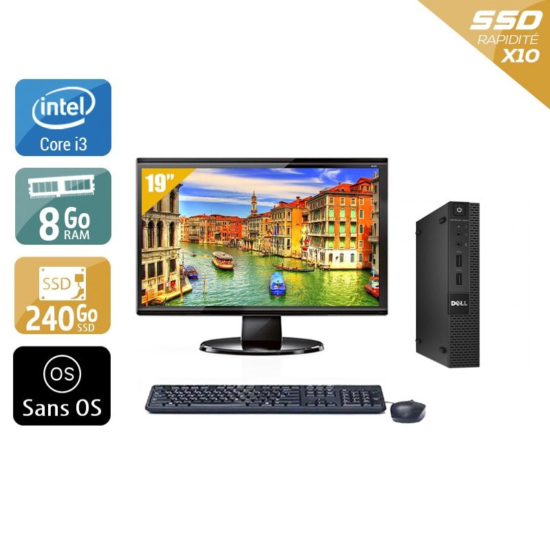Dell Optiplex 3020M Micro i3 avec Écran 19 pouces 8Go RAM 240Go SSD Sans OS