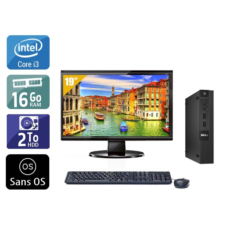 Dell Optiplex 3020M Micro i3 avec Écran 19 pouces 16Go RAM 2To HDD Sans OS