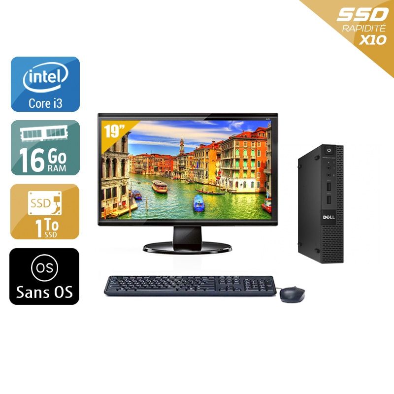 Dell Optiplex 3020M Micro i3 avec Écran 19 pouces 16Go RAM 1To SSD Sans OS