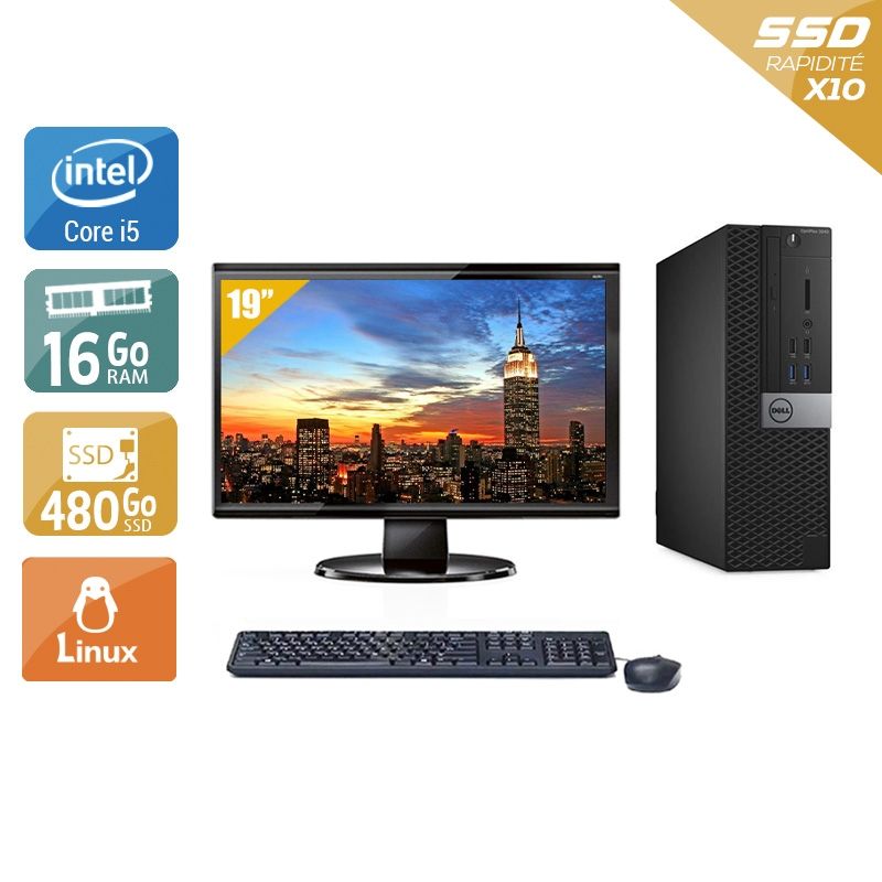 Dell Optiplex 3040 SFF i5 Gen 6 avec Écran 19 pouces 16Go RAM 480Go SSD Linux