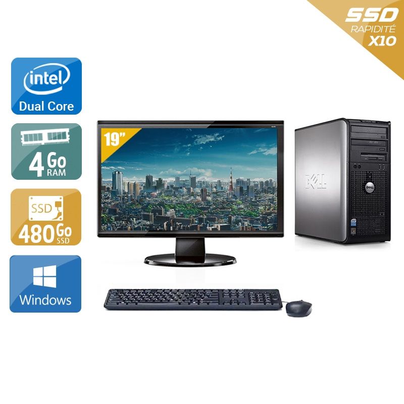 Dell Optiplex 380 Tower Dual Core avec Écran 19 pouces 4Go RAM 480Go SSD Windows 10