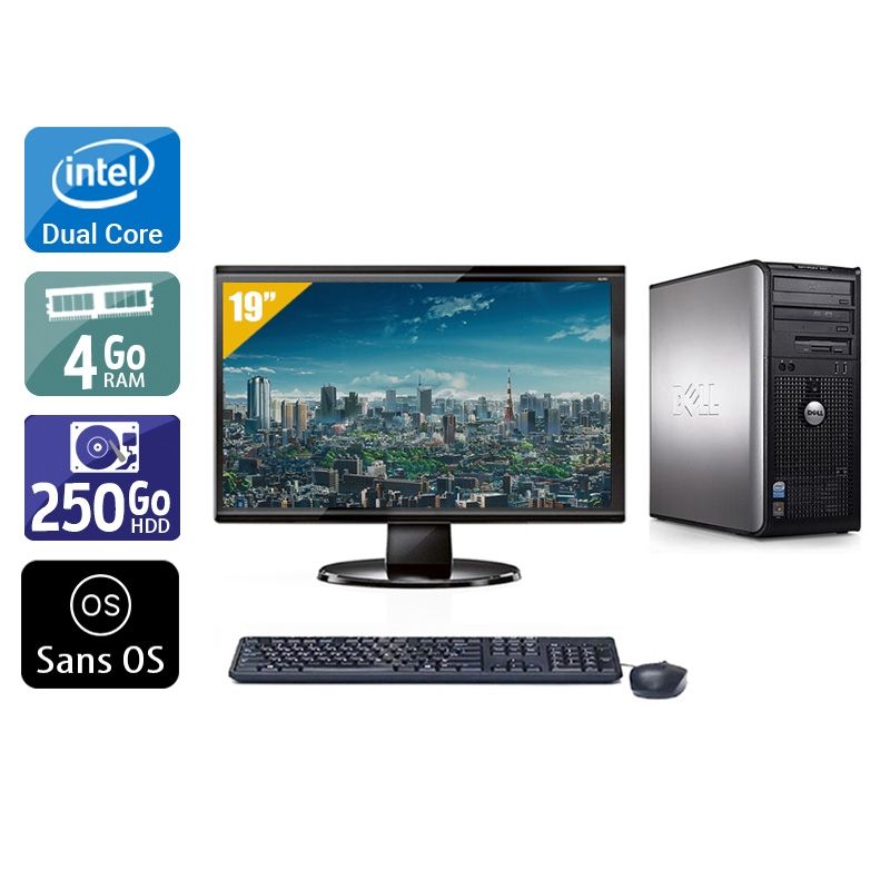 Dell Optiplex 380 Tower Dual Core avec Écran 19 pouces 4Go RAM 250Go HDD Sans OS