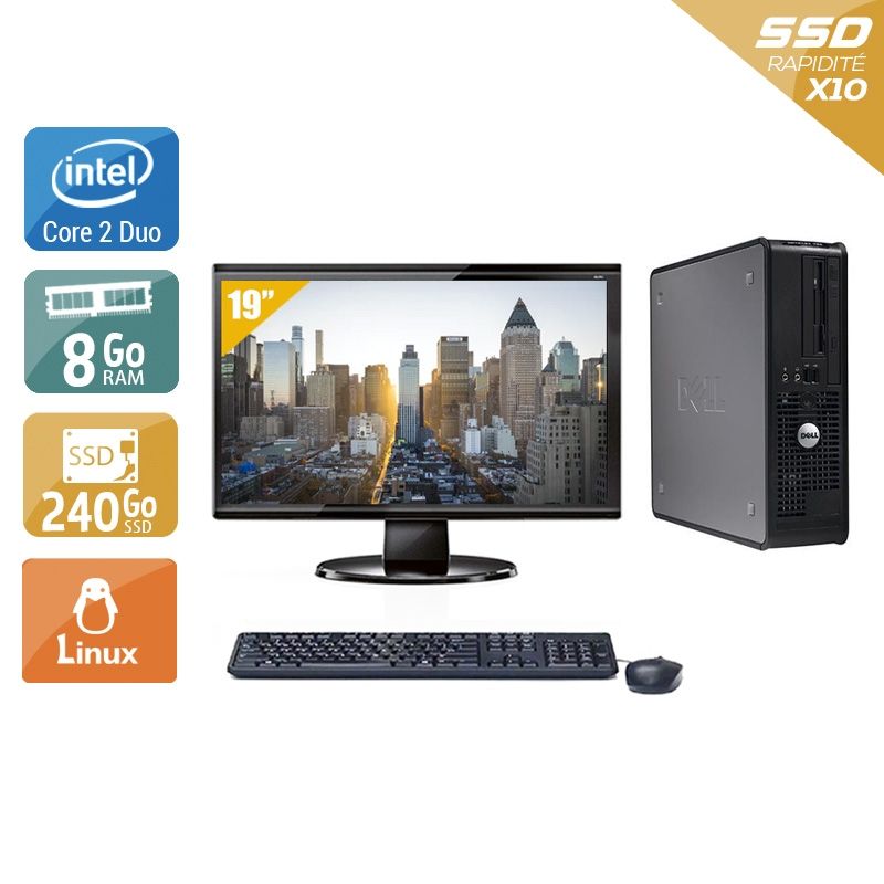 Dell Optiplex 380 SFF Core 2 Duo avec Écran 19 pouces 8Go RAM 240Go SSD Linux