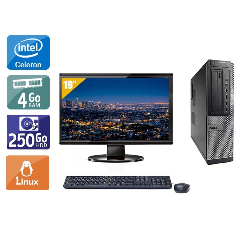 Dell Optiplex 390 Desktop Celeron avec Écran 19 pouces 4Go RAM 250Go HDD Linux