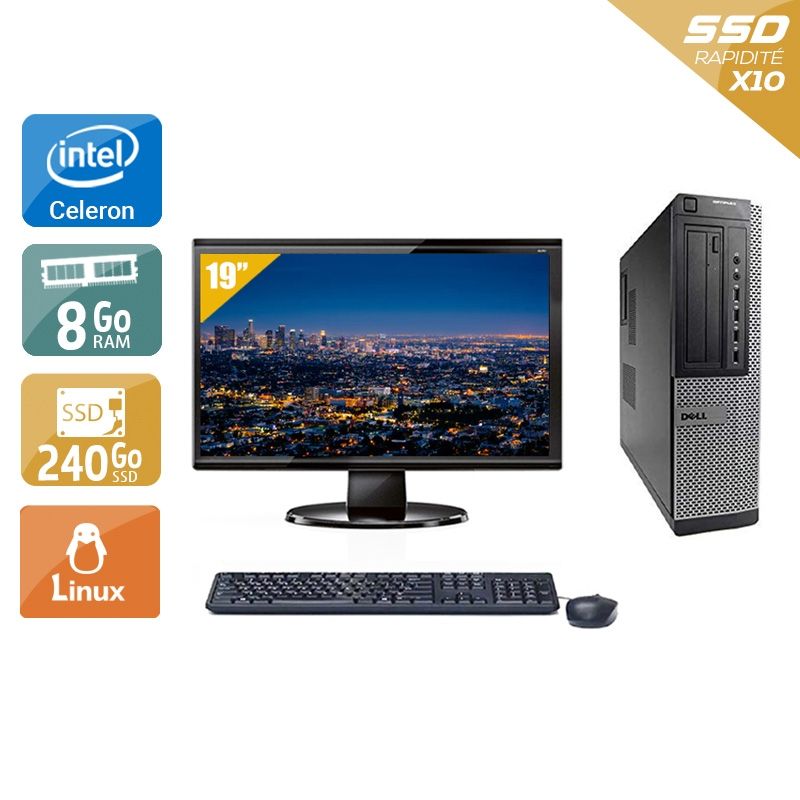 Dell Optiplex 390 Desktop Celeron avec Écran 19 pouces 8Go RAM 240Go SSD Linux