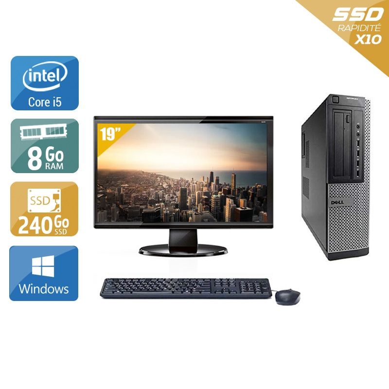 Dell Optiplex 390 Desktop i5 avec Écran 19 pouces 8Go RAM 240Go SSD Windows 10