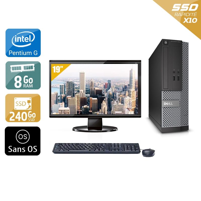 Dell Optiplex 390 Desktop Pentium G Dual Core avec Écran 19 pouces 8Go RAM 240Go SSD Sans OS