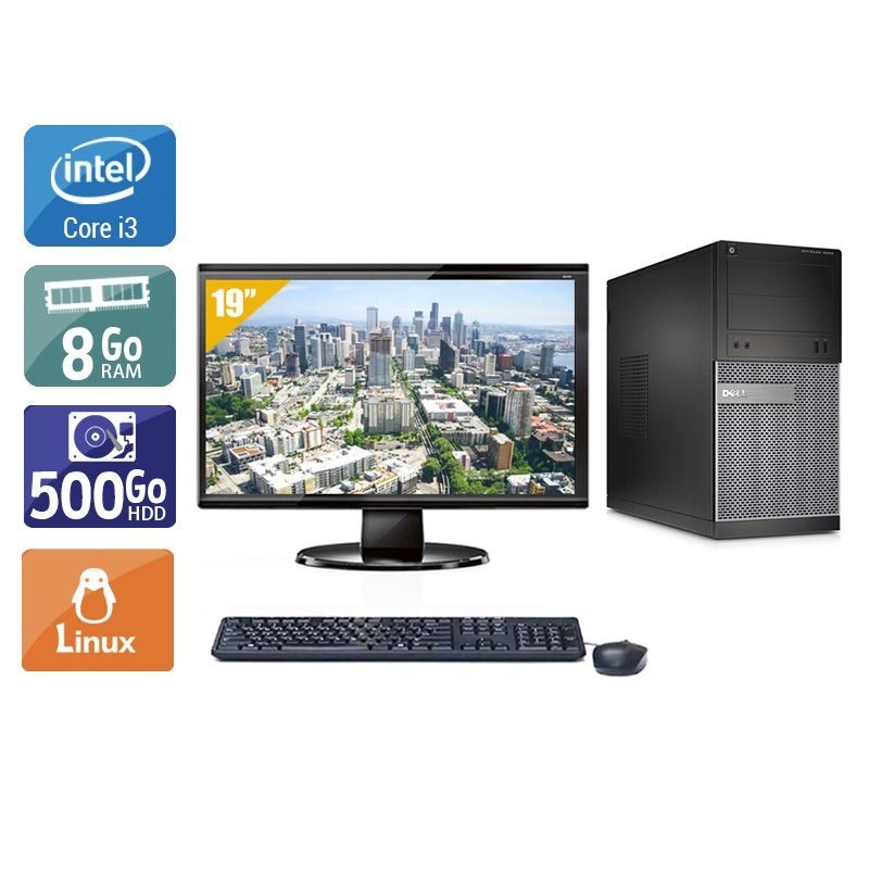 Dell Optiplex 390 Tower i3 avec Écran 19 pouces 8Go RAM 500Go HDD Linux