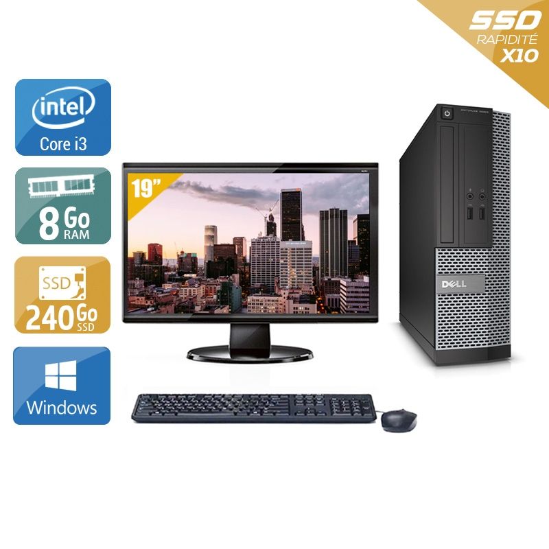 Dell Optiplex 390 SFF i3 avec Écran 19 pouces 8Go RAM 240Go SSD Windows 10