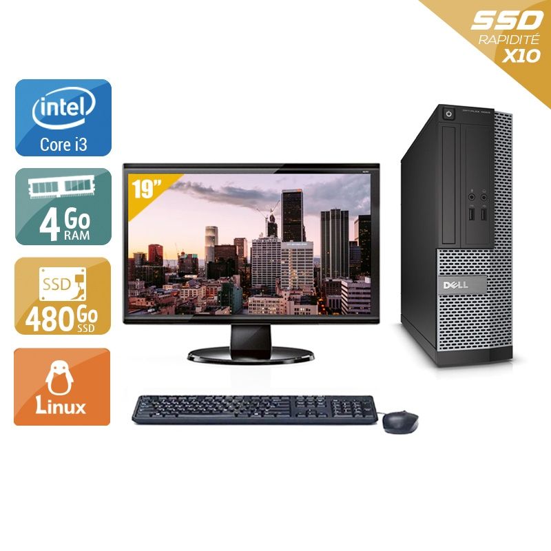 Dell Optiplex 390 SFF i3 avec Écran 19 pouces 4Go RAM 480Go SSD Linux