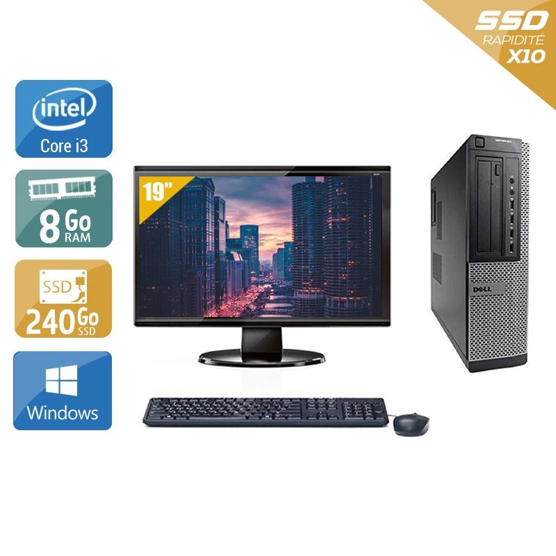 Dell Optiplex 7010 Desktop i3 avec Écran 19 pouces 8Go RAM 240Go SSD Windows 10