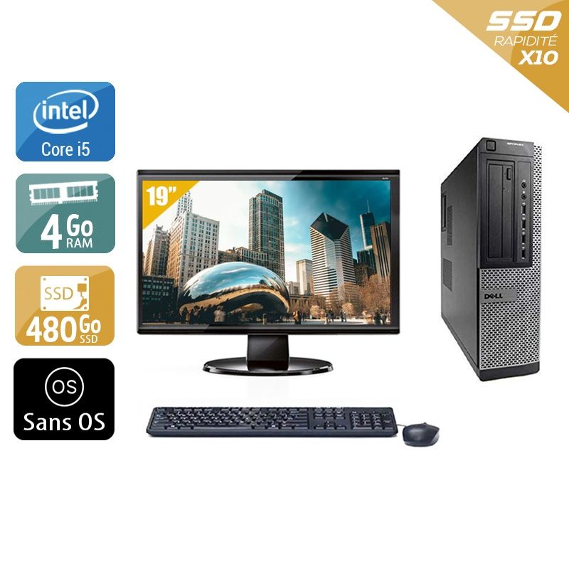 Dell Optiplex 7010 Desktop i5 avec Écran 19 pouces 4Go RAM 480Go SSD Sans OS