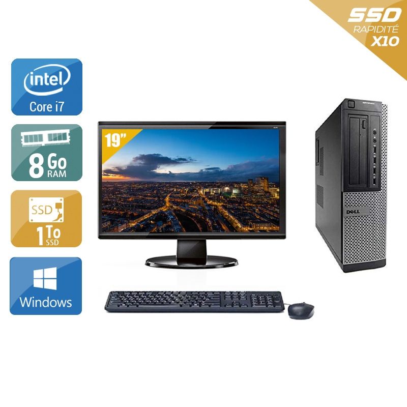 Dell Optiplex 7010 Desktop i7 avec Écran 19 pouces 8Go RAM 1To SSD Windows 10