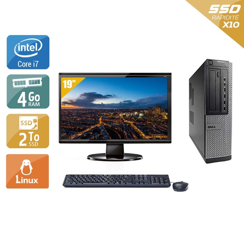 Dell Optiplex 7010 Desktop i7 avec Écran 19 pouces 4Go RAM 2To SSD Linux