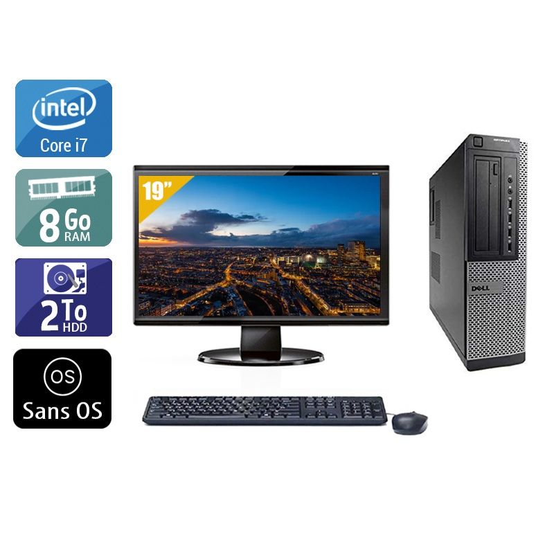 Dell Optiplex 7010 Desktop i7 avec Écran 19 pouces 8Go RAM 2To HDD Sans OS