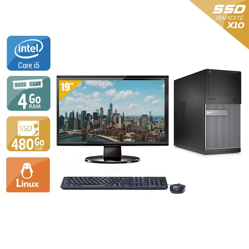 Dell Optiplex 390 Tower i5 avec Écran 19 pouces 4Go RAM 480Go SSD Linux