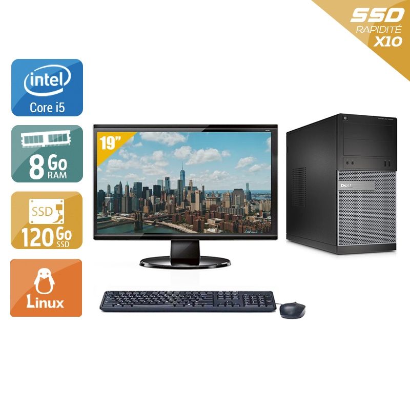 Dell Optiplex 390 Tower i5 avec Écran 19 pouces 8Go RAM 120Go SSD Linux