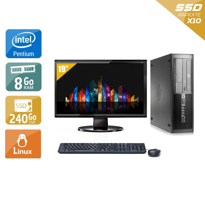 HP Compaq Pro 4300 SFF Pentium G Dual Core avec Écran 19 pouces 8Go RAM 240Go SSD Linux