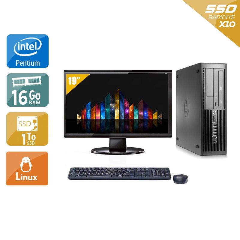 HP Compaq Pro 4300 SFF Pentium G Dual Core avec Écran 19 pouces 16Go RAM 2To SSD Linux