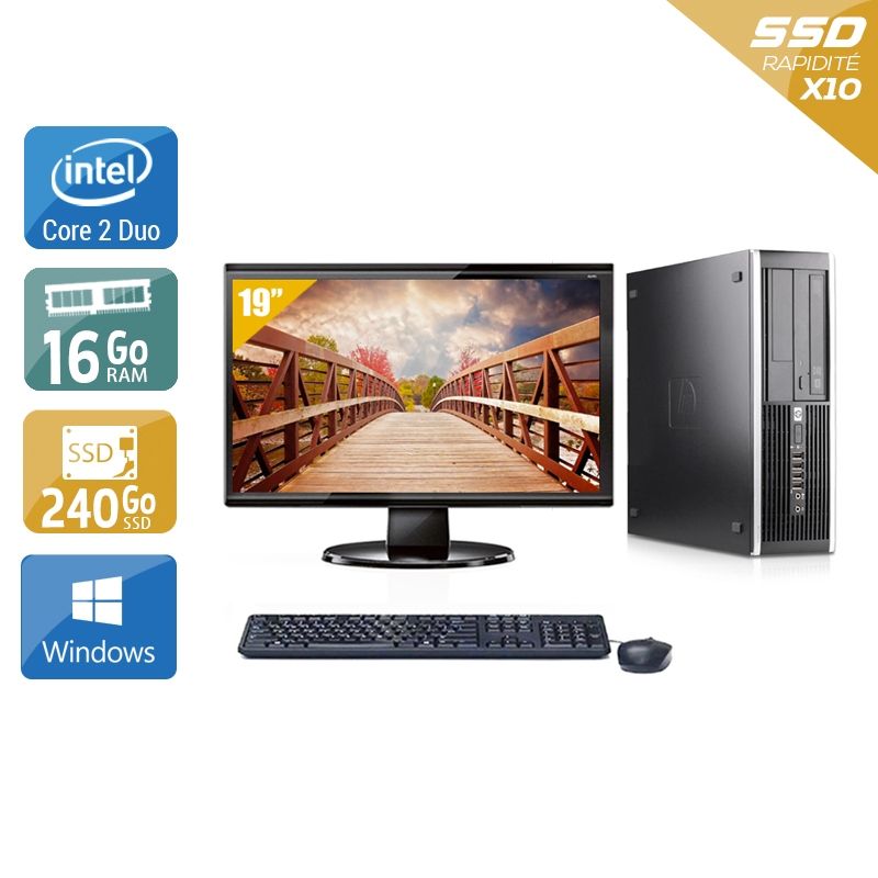 HP Compaq Pro 6000 SFF Core 2 Duo avec Écran 19 pouces 16Go RAM 240Go SSD Windows 10